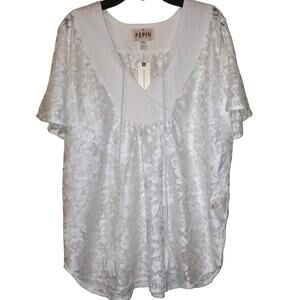 New Anthropologie Lace Flutter Sleeve Peasant Top by Pepin  $120 White  SMALL